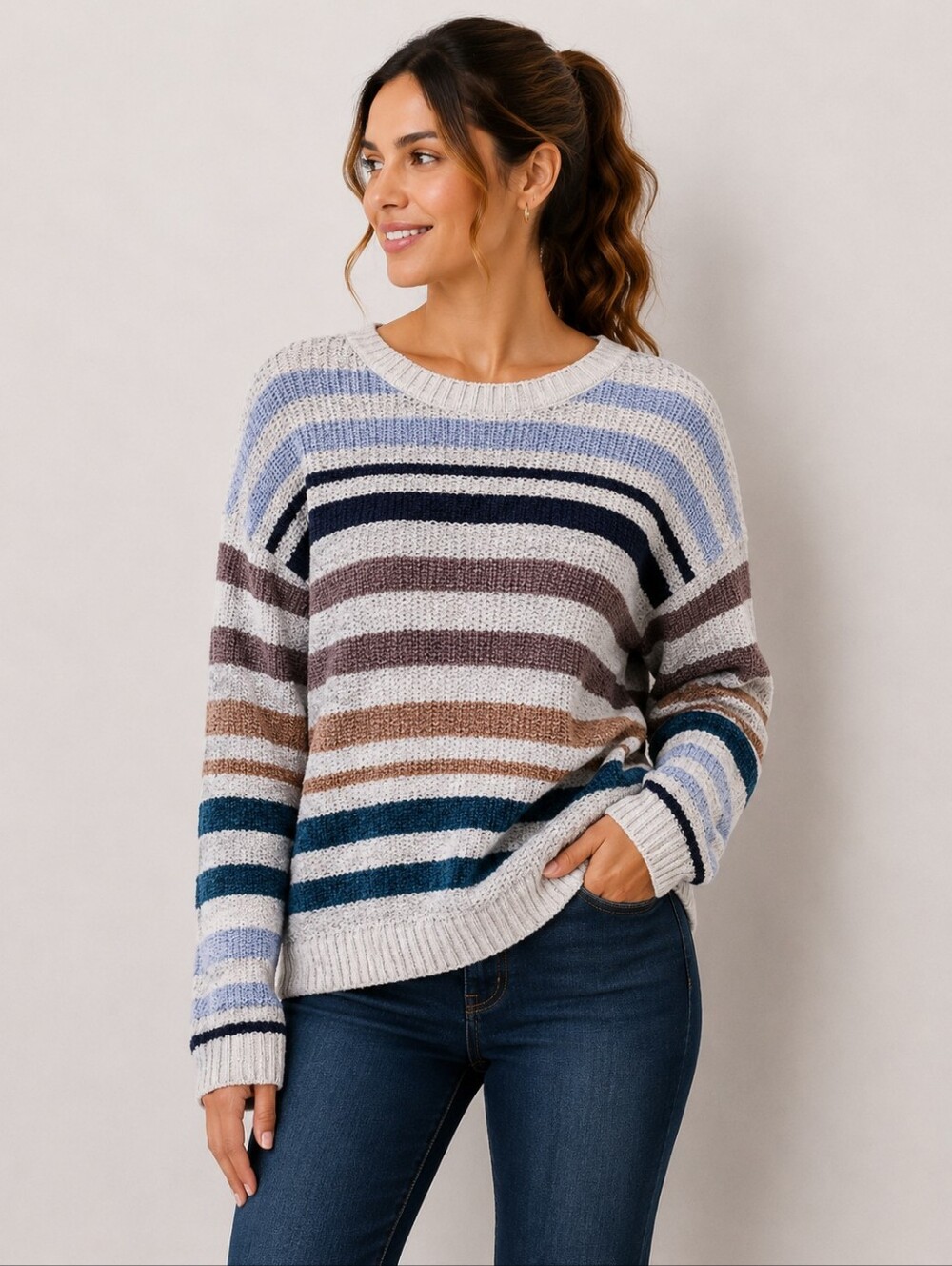 💙 Ripzone Chennile-Like Stripped Sweater